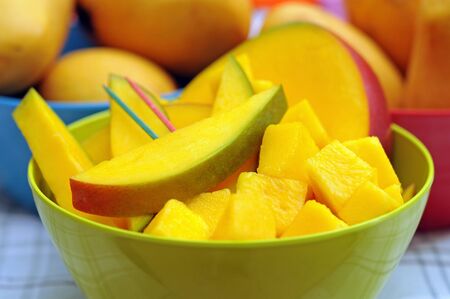 fresh and juicy slice of mango in bowlの写真素材