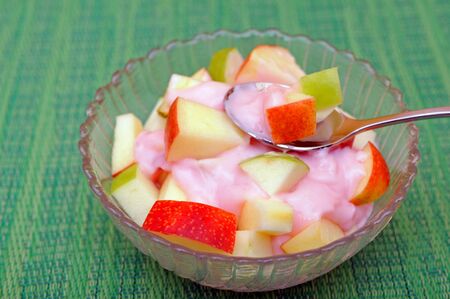 Apple fruit slice with yogurtの写真素材