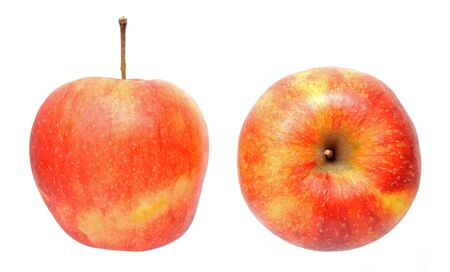 a pair of Jonagold apples isolated on white backgroundの写真素材