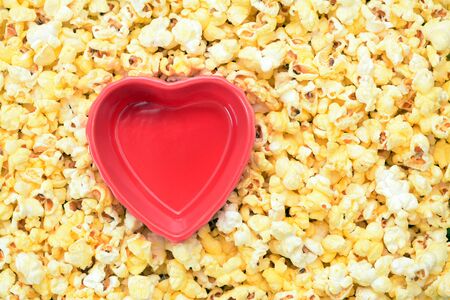 empty heart shape bowl and pop corn for Valentine Dayの写真素材