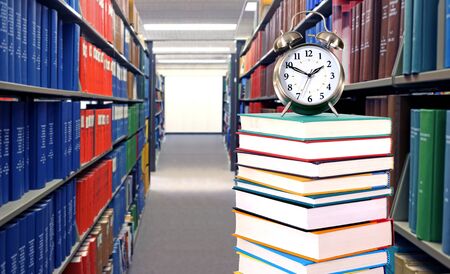 Education concept with stack of book in the libraryの写真素材