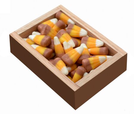 gift box of candy corn isolated on white background