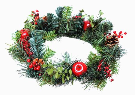 Christmas wreath isolated on whiteの写真素材