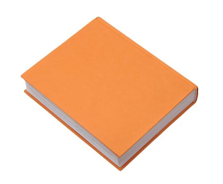 a big orange hard cover book isolated on whiteの写真素材