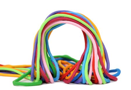 multicolor linen rope on whiteの写真素材