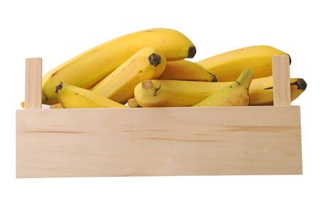 Ripe banana in crate isolated on whiteの写真素材