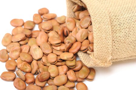 fava bean in burlap on white background 