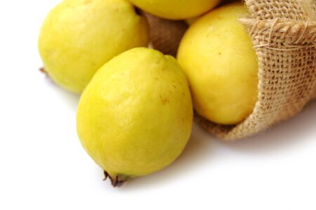 closeup of guava on white background