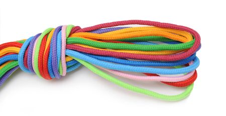 multicolor linen rope with knot isolated on white 