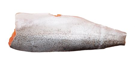 filleted salmon isolated on white backgroundの写真素材