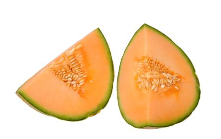 cutting melon isolate on white background の写真素材