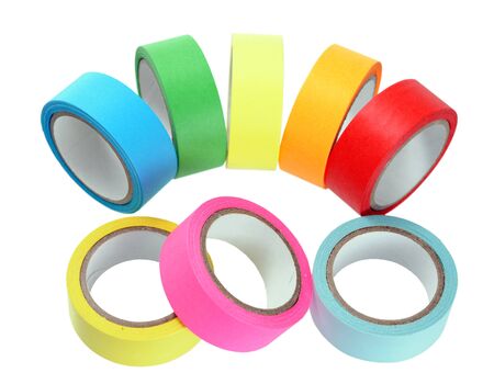 colorful sticky tap rolls isolated on white backgroundの写真素材