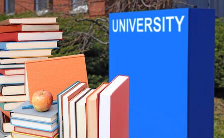 education concept: books in university campusの写真素材