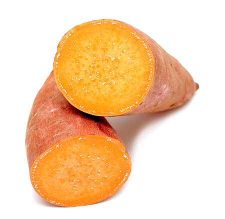 two half of sweet potato on whiteの写真素材