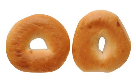 two baked bagels isolated on white background 