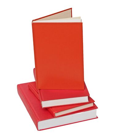 four red books isolated on white backgroundの写真素材