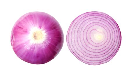two haft of purple onion isolated on white の写真素材