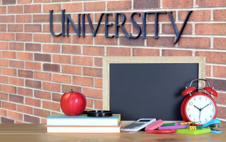 concept of education: books in the front of university
