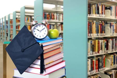 composition of library with book and accessory for education concept 