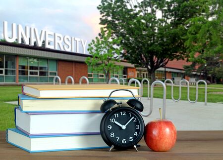 An Education Concept with books and Campus of Universityの写真素材