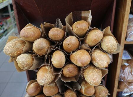 fres baked long bread loaf at market place