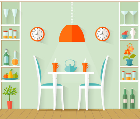 interior dining room. The design of cafe, bistro, restaurant or dining area in the house in the flat style.のイラスト素材