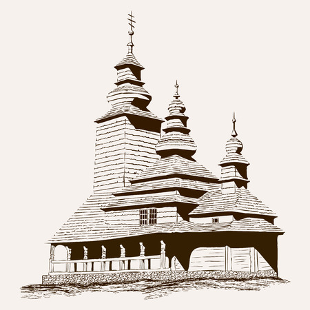Old Wooden church silhouette. Christian templeのイラスト素材