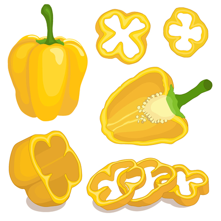 Pepper set with slices isolated on white. Pieces and half of paprika.のイラスト素材
