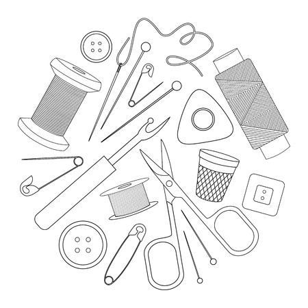 Icons sewing in outline style.のイラスト素材