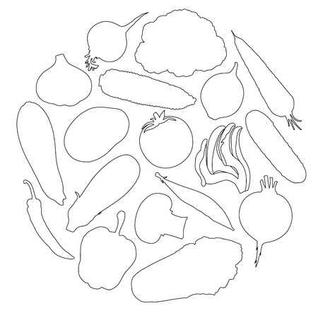 Icons of vegetables in outline style.のイラスト素材