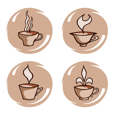 Set of cups icons in sketch style. Hand-drawn illustration. Tea and coffee design elements.のイラスト素材