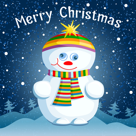 Christmas and New Year banner with a funny snowman. Template greeting card.のイラスト素材