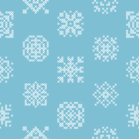 Seamless pattern with snowflakes embroidered cross.のイラスト素材