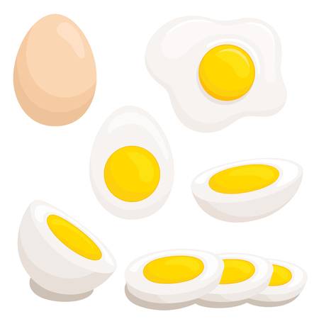 Set of fried, boiled, half, sliced eggsのイラスト素材