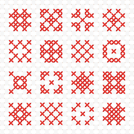 Set of vector geometric cross stitching elementのイラスト素材