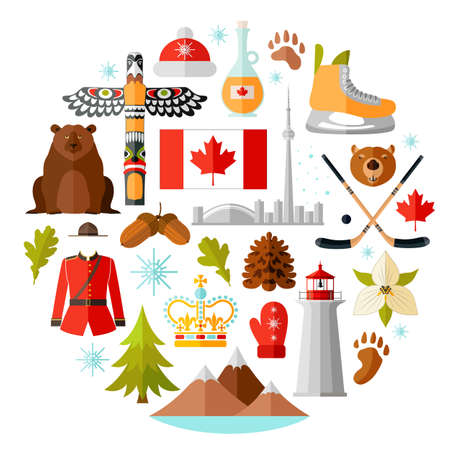 Canada vector symbols set. Collection of national canadian icons. Selection of design elements in a flat styleのイラスト素材