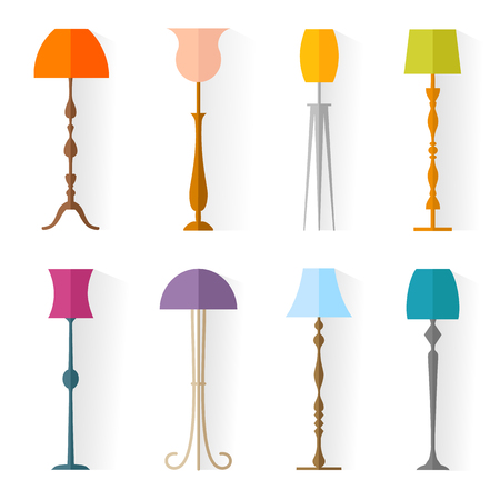 A set of vector floor lamps. Icons of torchere in flat style. Standard-lamp.のイラスト素材
