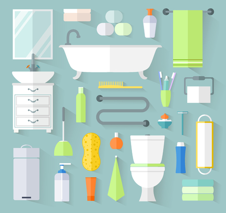 A set of bathroom icons. Vector illustration. Toiletriesのイラスト素材
