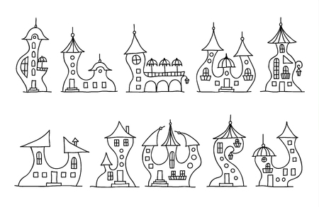 A set of fairy tale hand-drawn houses.のイラスト素材