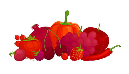 Vegetables and fruits of all shades of red on a white background.のイラスト素材