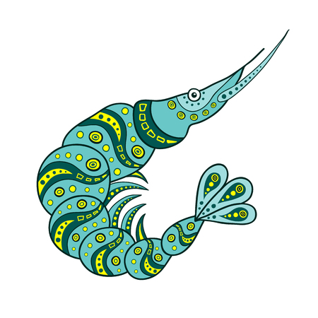 Vector doodle shrimp isolated on white background. Hand-drawn abstract prawn. Element for design on a theme of marine animal and sea food.のイラスト素材