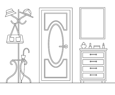Interior design of the hallway in linear style. Vector outline anteroom. Scan of entrance area.のイラスト素材