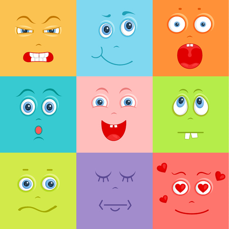 Background with funny faces. Vector illustration. Cute characters with different emotions.のイラスト素材