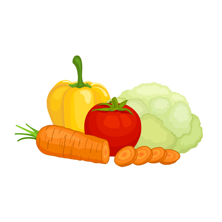 Fresh ripe vegetables isolated on white background. Vector still life from food on the topic of harvesting and agriculture.のイラスト素材