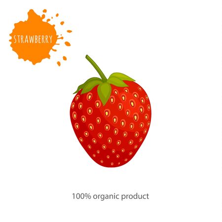 Vector card with strawberries. Berry close up isolated on white background with an inscription.のイラスト素材