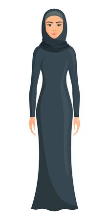 Full length islamic girl in national dress. Woman in a hijab. Vector.のイラスト素材