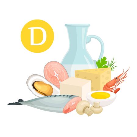 Vitamin D content in various foods. Vector infographic.のイラスト素材