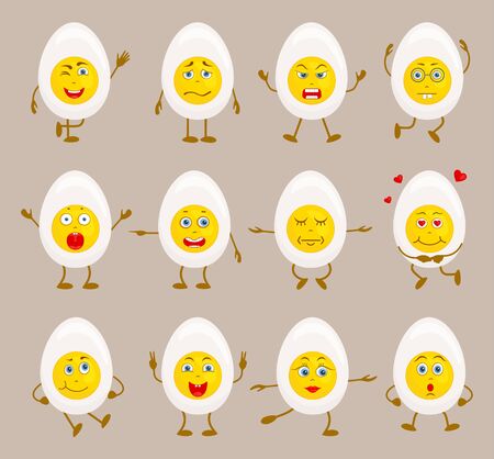 Set of characters in the form of half an egg. Vector illustration for easter.のイラスト素材
