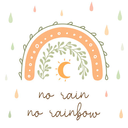 Card with rainbow and signature follow the rainbow. Kids poster. Vector baby print.のイラスト素材