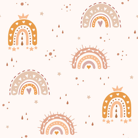 Rainbow seamless pattern for kids. Vector baby wallpaper. Abstract scandinavian background. Pastel colors.のイラスト素材